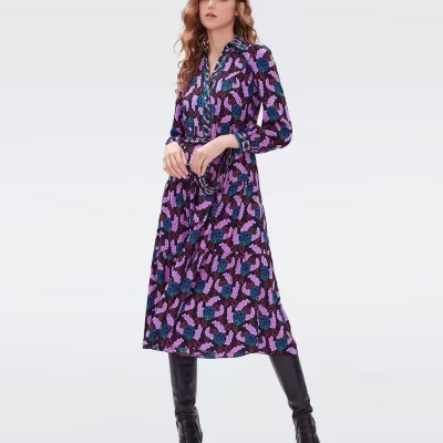 dvf Alea Dress in Huge Autumn Berries Pink and Chain Geo Multi Black Cheap
