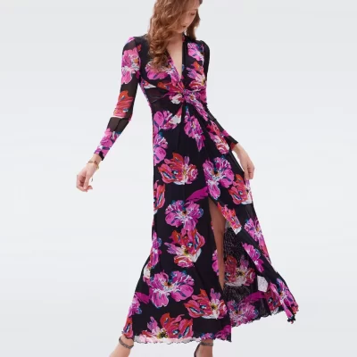 dvf Kassia Mesh Dress in Huge Painted Blossom Pink Online