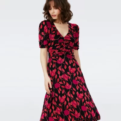 dvf Koren Reversible Mesh Dress in Lantern Leaves Pink and Diamond Cubes Link Shop